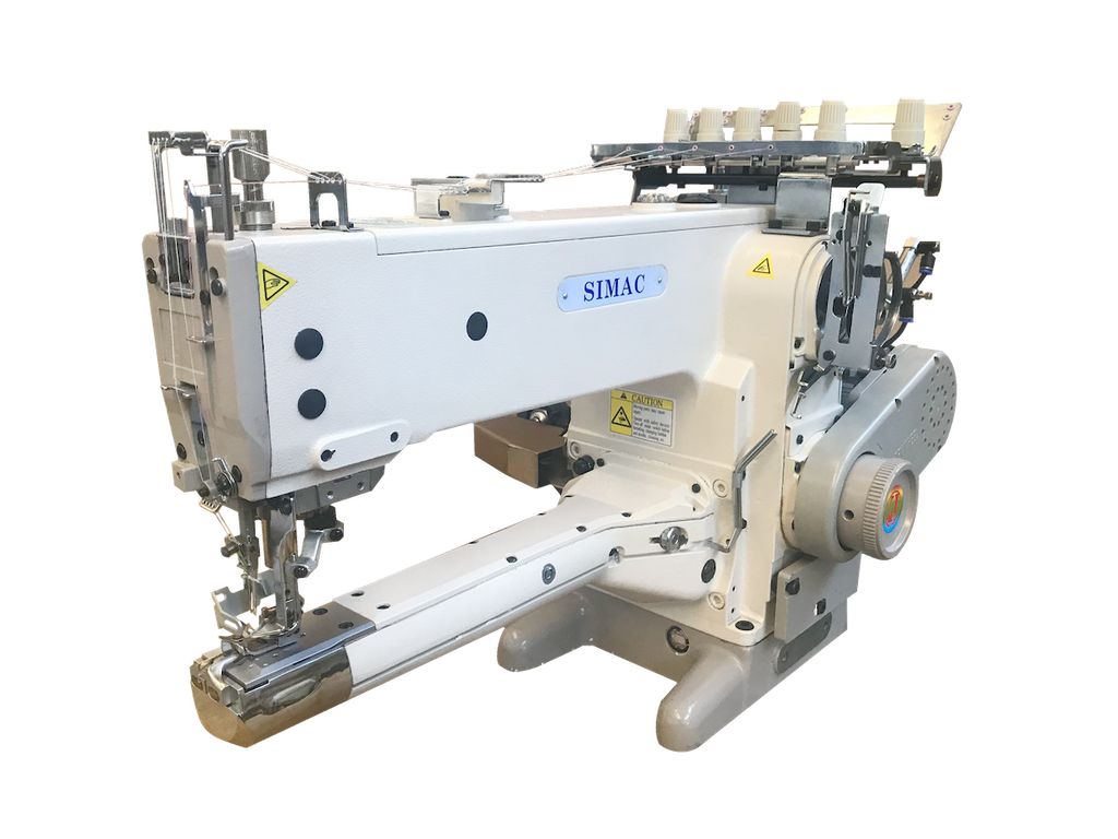 SIMAC 2750 | Macchina a punto copertura a braccio piccolo frontale con rasafilo, alzapiedino e motore integrato