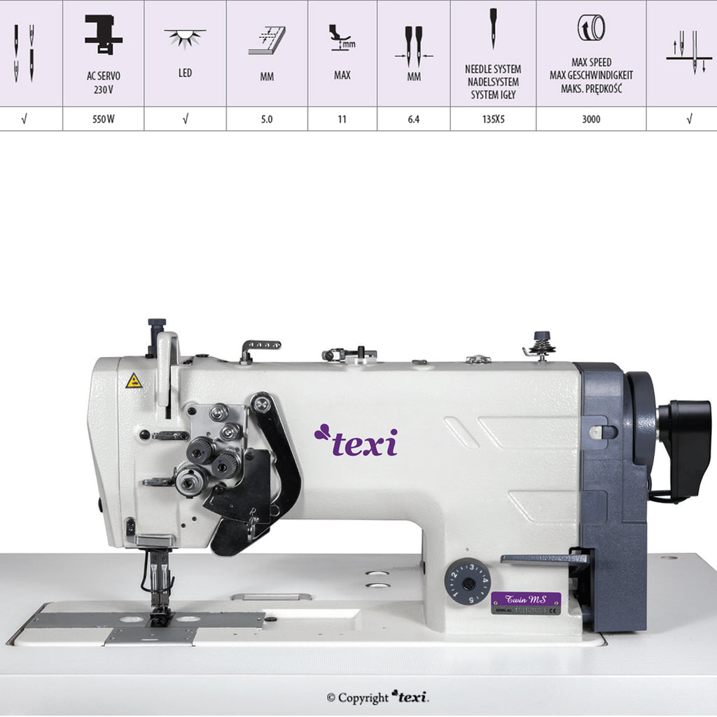 Texi Twin MS Premium EX | Macchina da cucire a 2 aghi con trasporto dell'ago