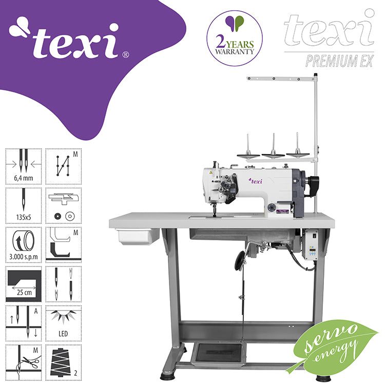 Texi Twin MS Premium EX | Macchina da cucire a 2 aghi con trasporto dell'ago